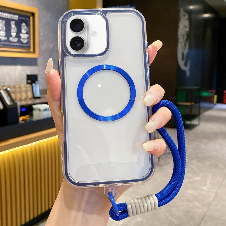 For iPhone 16 Plus Airbag 3 in 1 CD Texture MagSafe Phone Case with Strap