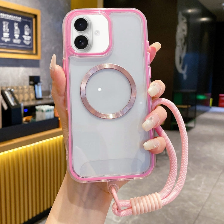 For iPhone 16 Plus Airbag 3 in 1 CD Texture MagSafe Phone Case with Strap