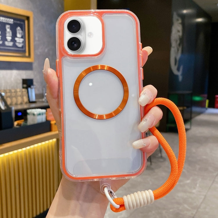 For iPhone 16 Plus Airbag 3 in 1 CD Texture MagSafe Phone Case with Strap