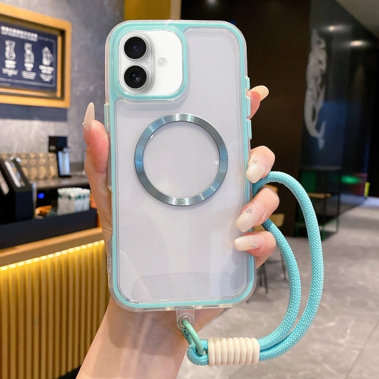 For iPhone 16 Plus Airbag 3 in 1 CD Texture MagSafe Phone Case with Strap
