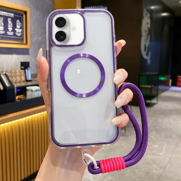 For iPhone 16 Airbag 3 in 1 CD Texture MagSafe Phone Case with Strap