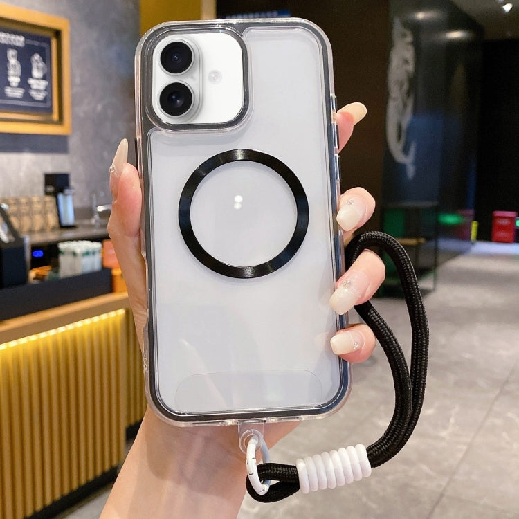 For iPhone 16 Airbag 3 in 1 CD Texture MagSafe Phone Case with Strap
