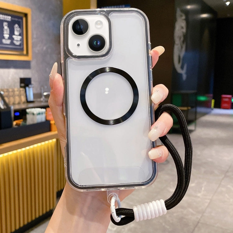 For iPhone 15 Airbag 3 in 1 CD Texture MagSafe Phone Case with Strap