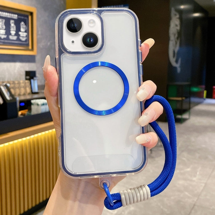For iPhone 14 Plus Airbag 3 in 1 CD Texture MagSafe Phone Case with Strap