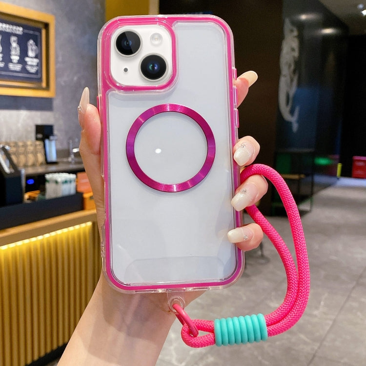 For iPhone 14 Plus Airbag 3 in 1 CD Texture MagSafe Phone Case with Strap