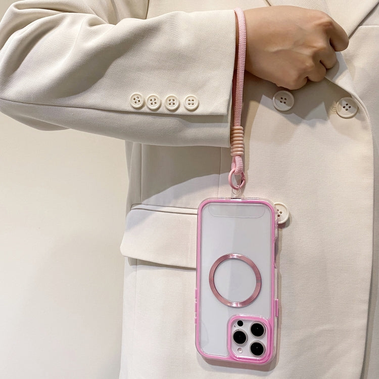 For iPhone 14 Plus Airbag 3 in 1 CD Texture MagSafe Phone Case with Strap