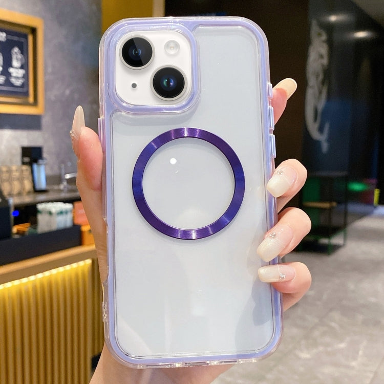 For iPhone 15 Plus 3 in 1 Airbag CD Texture MagSafe Phone Case
