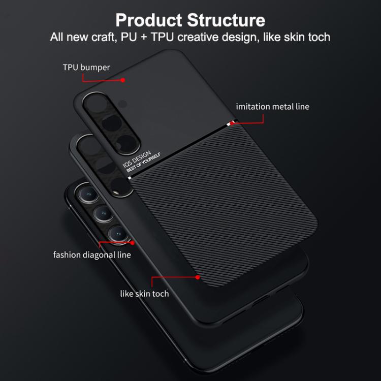 For Samsung Galaxy A36 Classic Tilt Strip Grain Magnetic PC Hybrid TPU Phone Case