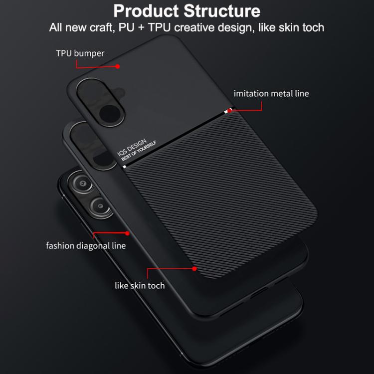 For Samsung Galaxy A06 4G Classic Tilt Strip Grain Magnetic PC Hybrid TPU Phone Case