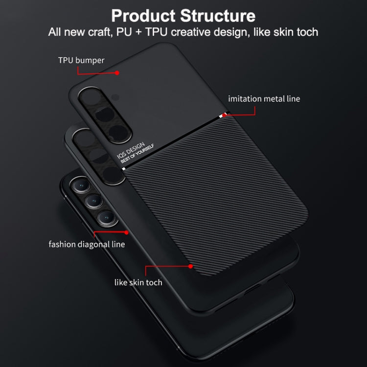 For Samsung Galaxy M35 Classic Tilt Strip Grain Magnetic PC Hybrid TPU Phone Case