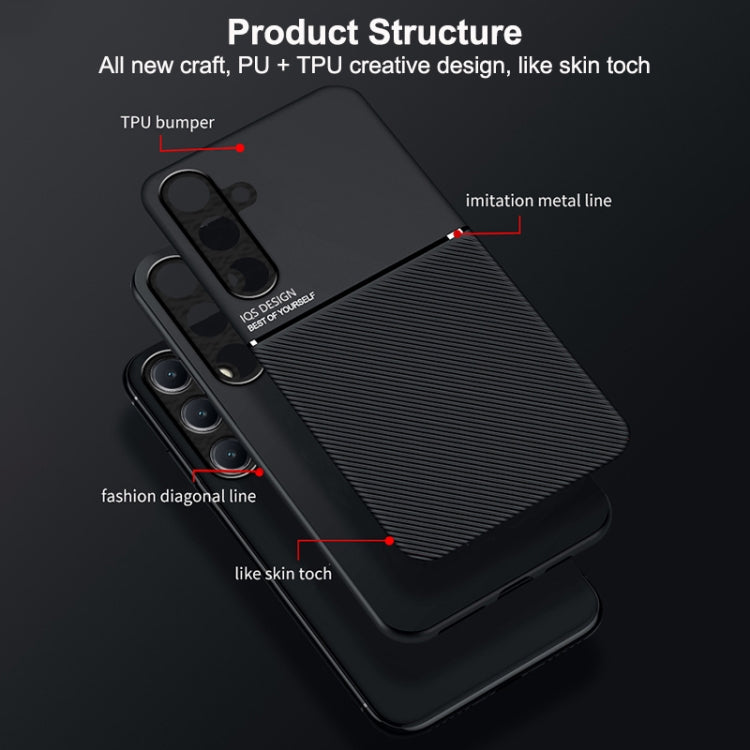 For Samsung Galaxy S25+ 5G Classic Tilt Strip Grain Magnetic PC Hybrid TPU Phone Case