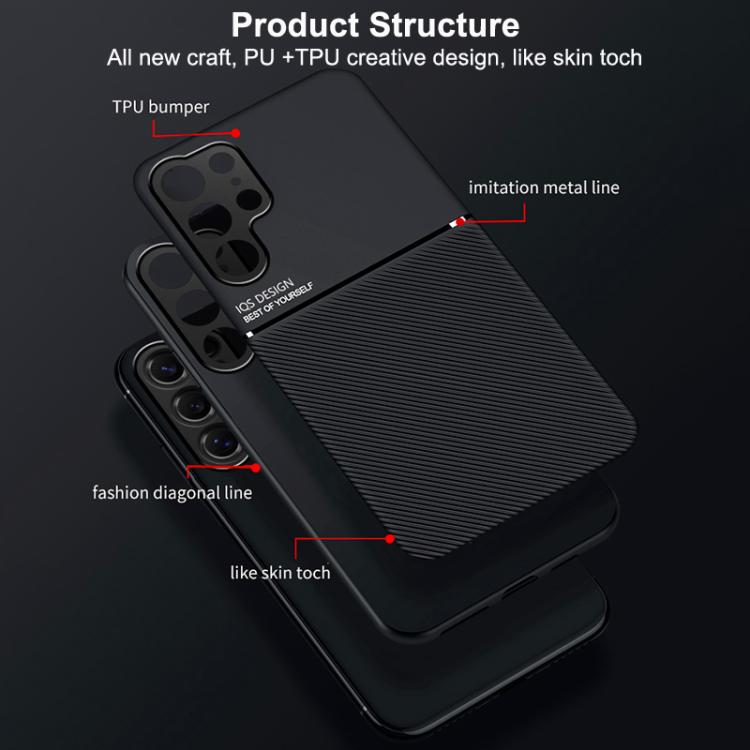 For Samsung Galaxy S26+ 5G Classic Tilt Strip Grain Magnetic PC Hybrid TPU Phone Case