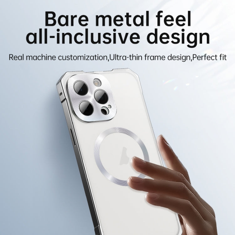 For iPhone 15 Pro Irregular Alloy Frame Fosted Translucent MagSafe Phone Case