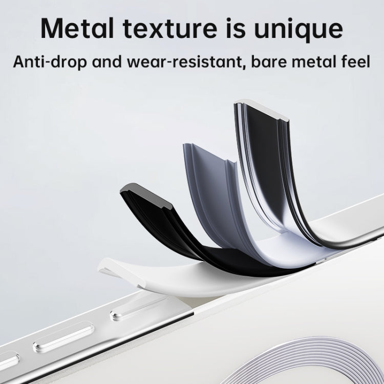 For iPhone 15 Pro Irregular Alloy Frame Fosted Translucent MagSafe Phone Case