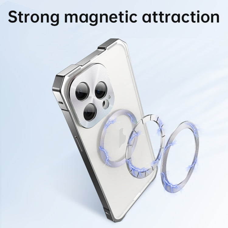 For iPhone 15 Pro Irregular Alloy Frame Fosted Translucent MagSafe Phone Case