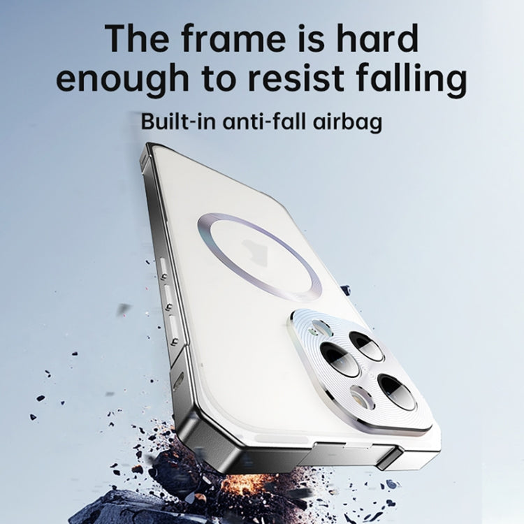 For iPhone 16 Pro Max Irregular Alloy Frame Fosted Translucent MagSafe Phone Case