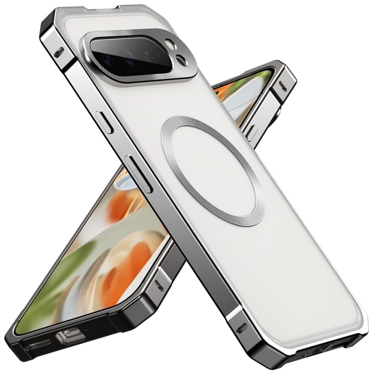 For Google Pixel 9 Pro Irregular Alloy Frame Fosted Translucent MagSafe Phone Case