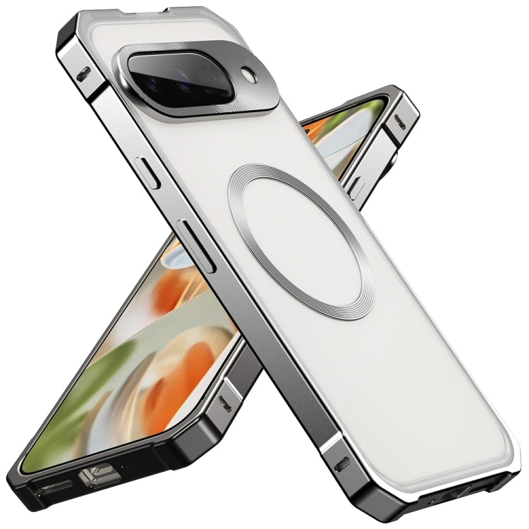 For Google Pixel 9 Irregular Alloy Frame Fosted Translucent MagSafe Phone Case