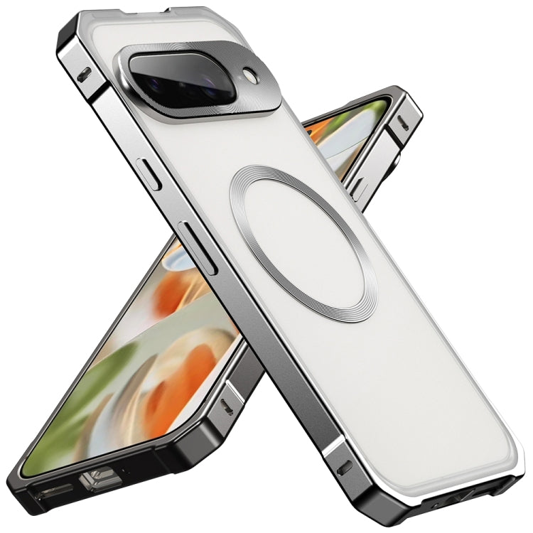 For Google Pixel 8 Irregular Alloy Frame Fosted Translucent MagSafe Phone Case