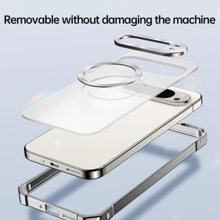 For Google Pixel 8 Pro Irregular Alloy Frame Fosted Translucent MagSafe Phone Case