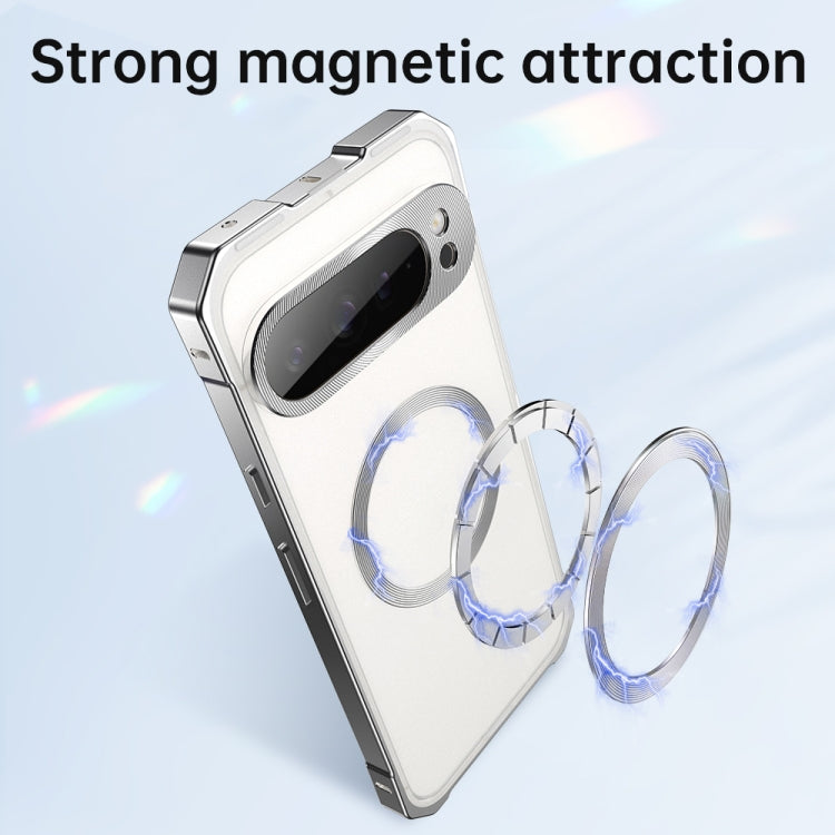 For Google Pixel 8 Pro Irregular Alloy Frame Fosted Translucent MagSafe Phone Case