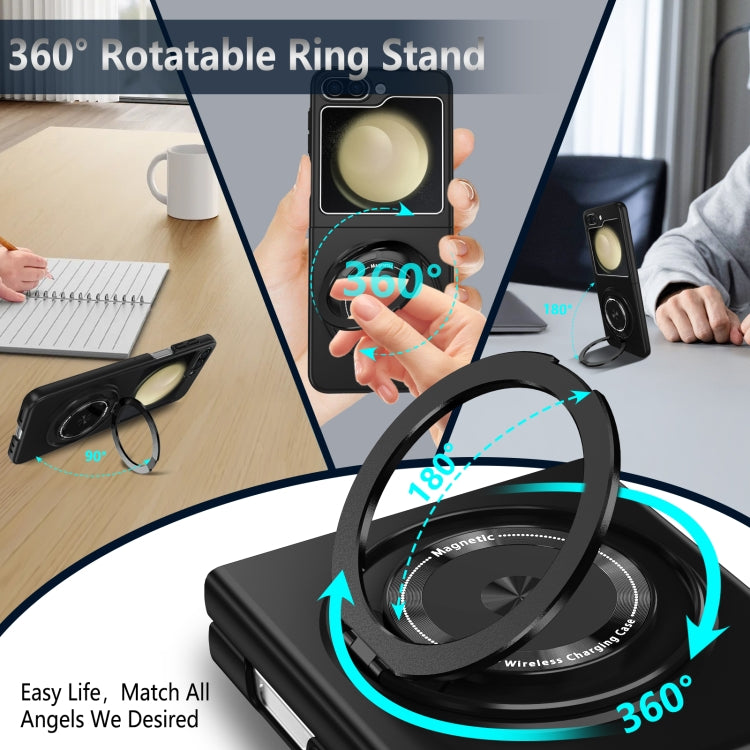 For Samsung Galaxy Z Flip5 360 Rotation Ring Holder MagSafe Shockproof PC Phone Case