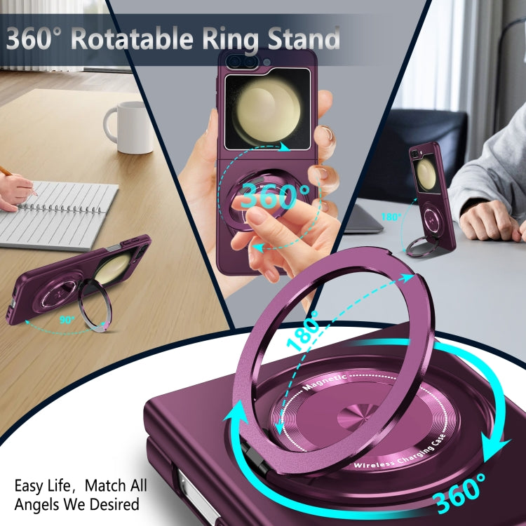 For Samsung Galaxy Z Flip5 360 Rotation Ring Holder MagSafe Shockproof PC Phone Case
