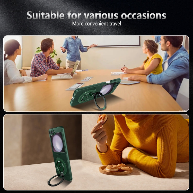 For Samsung Galaxy Z Flip6 / Flip7 FE 360 Rotation Ring Holder MagSafe Shockproof PC Phone Case