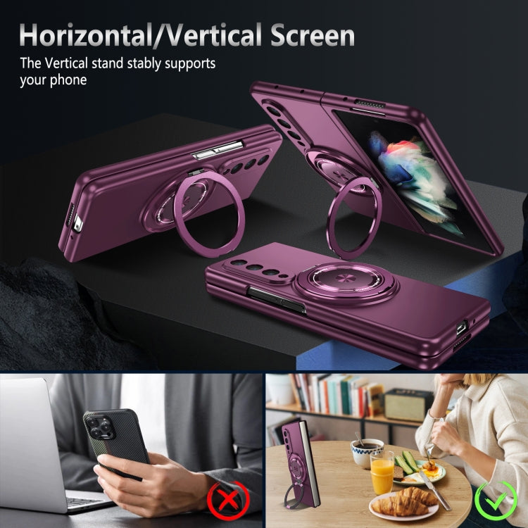 For Samsung Galaxy Z Fold3 360 Rotation Ring Holder MagSafe Shockproof PC Phone Case