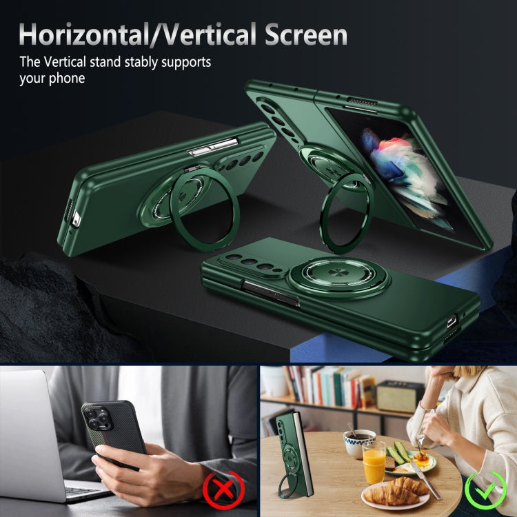 For Samsung Galaxy Z Fold3 360 Rotation Ring Holder MagSafe Shockproof PC Phone Case