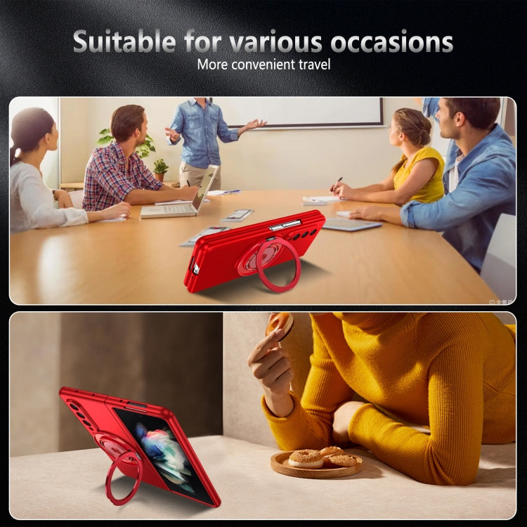 For Samsung Galaxy Z Fold4 360 Rotation Ring Holder MagSafe Shockproof PC Phone Case
