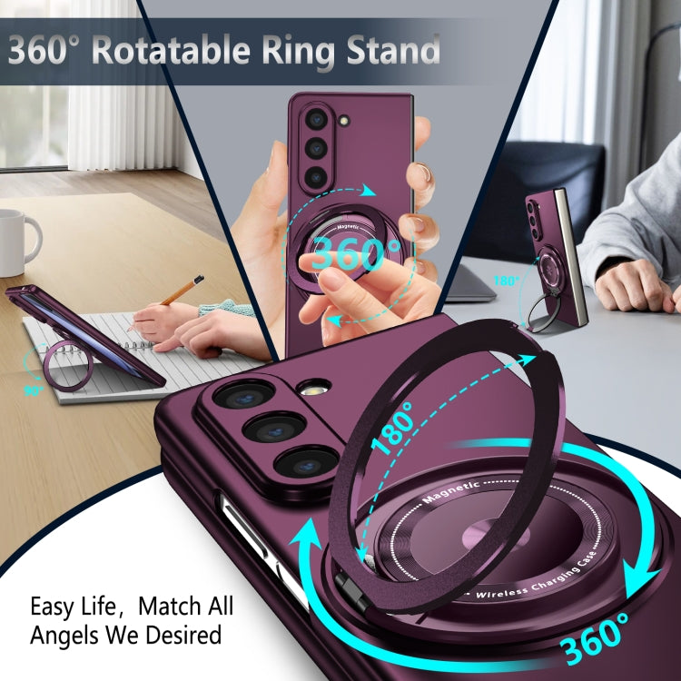 For Samsung Galaxy Z Fold6 360 Rotation Ring Holder MagSafe Shockproof PC Phone Case
