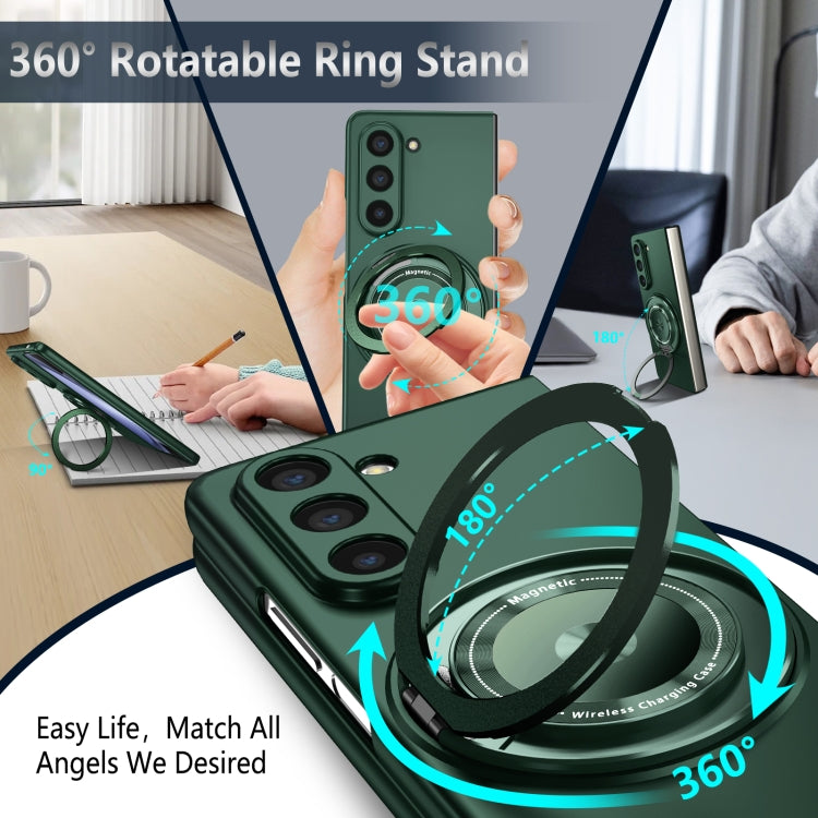 For Samsung Galaxy Z Fold6 360 Rotation Ring Holder MagSafe Shockproof PC Phone Case