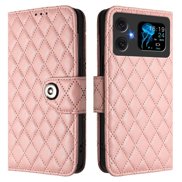 For Cubot A20 Rhombic Texture Flip Leather Phone Case with Lanyard