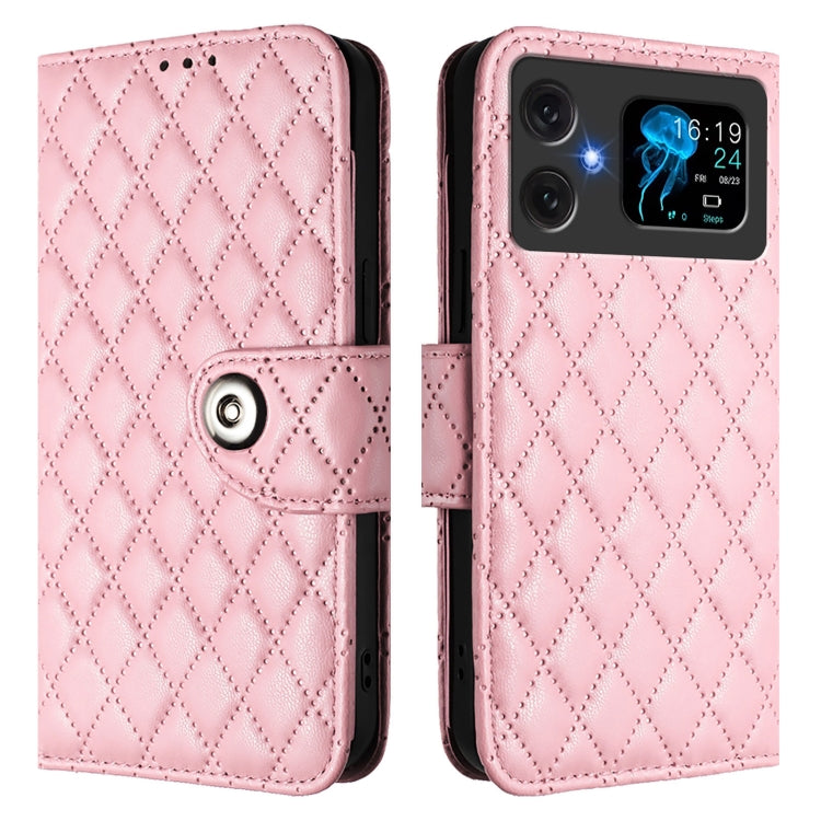 For Cubot A20 Rhombic Texture Flip Leather Phone Case with Lanyard