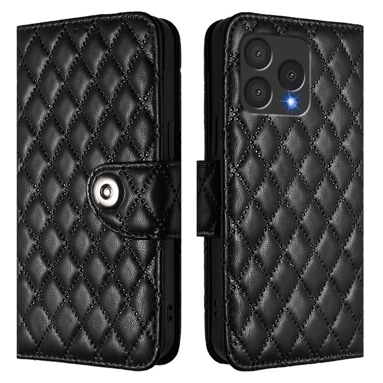 For Cubot A40 Rhombic Texture Flip Leather Phone Case with Lanyard