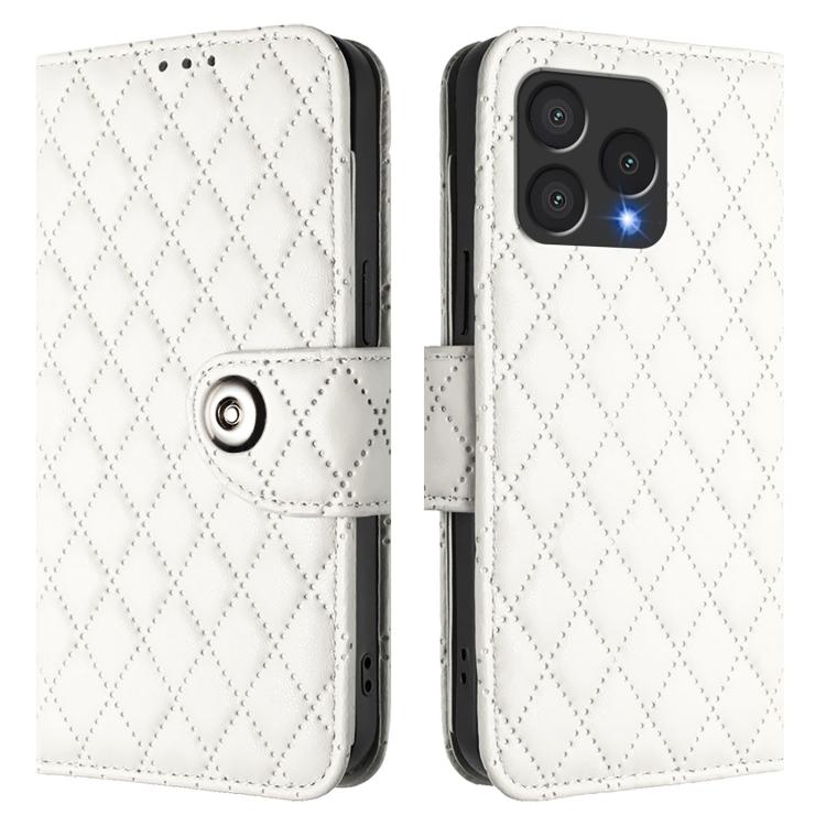 For Cubot A40 Rhombic Texture Flip Leather Phone Case with Lanyard