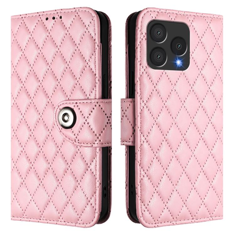 For Cubot A40 Rhombic Texture Flip Leather Phone Case with Lanyard