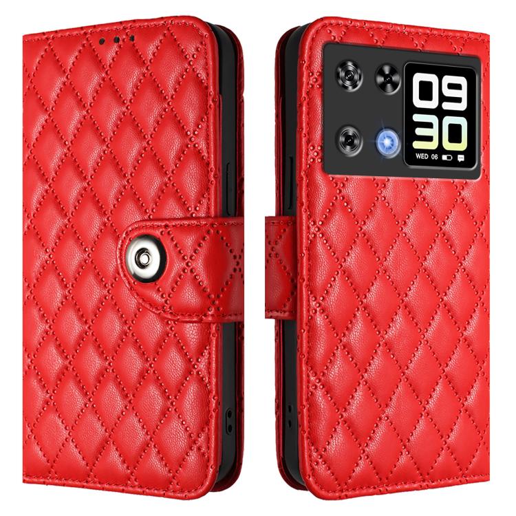 For Cubot P90 Rhombic Texture Flip Leather Phone Case with Lanyard