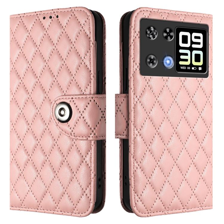 For Cubot P90 Rhombic Texture Flip Leather Phone Case with Lanyard