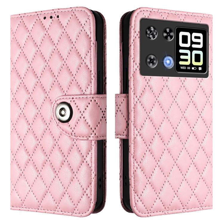 For Cubot P90 Rhombic Texture Flip Leather Phone Case with Lanyard