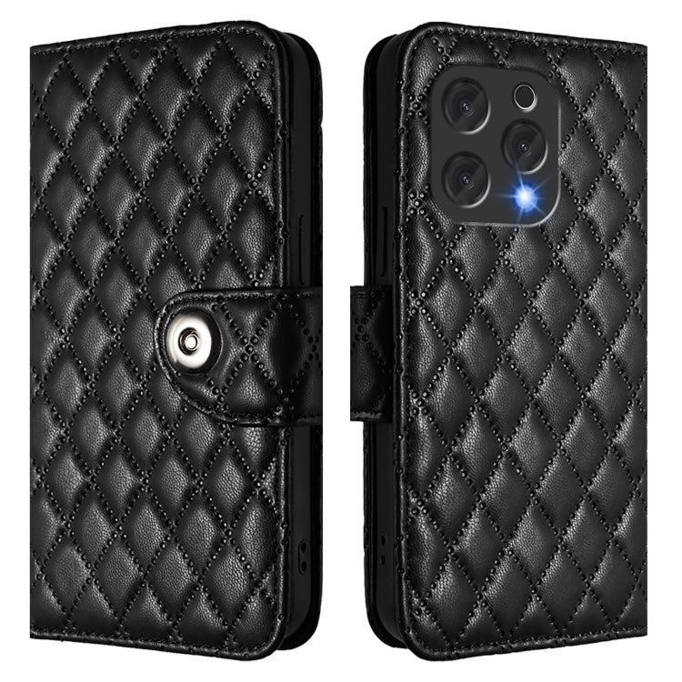 For Doogee N55 Plus Rhombic Texture Flip Leather Phone Case with Lanyard