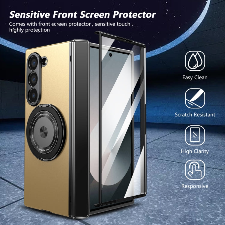 For Samsung Galaxy Z Fold6 Gold Medal Rotating Folding Series Ring Holder Phone Case