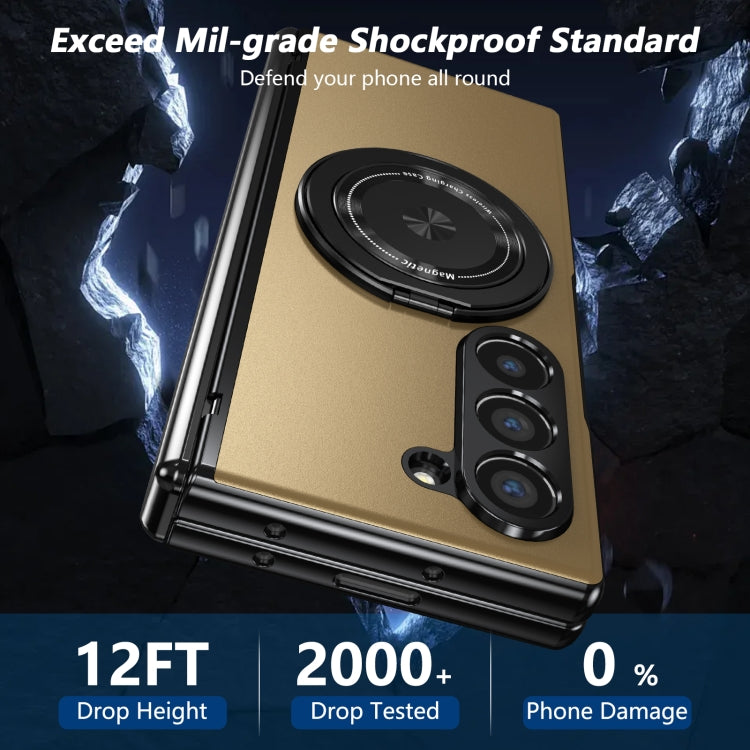 For Samsung Galaxy Z Fold6 Gold Medal Rotating Folding Series Ring Holder Phone Case