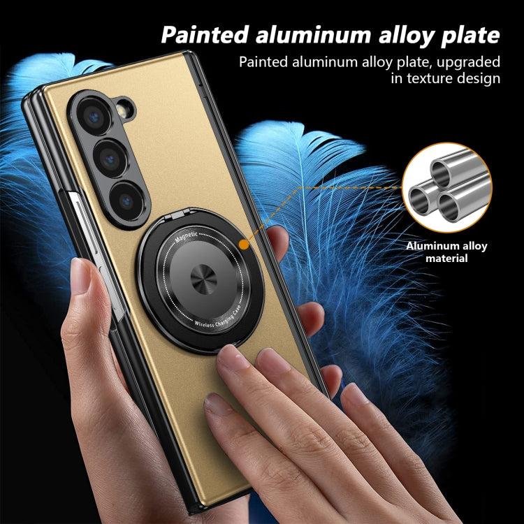 For Samsung Galaxy Z Fold6 Gold Medal Rotating Folding Series Ring Holder Phone Case