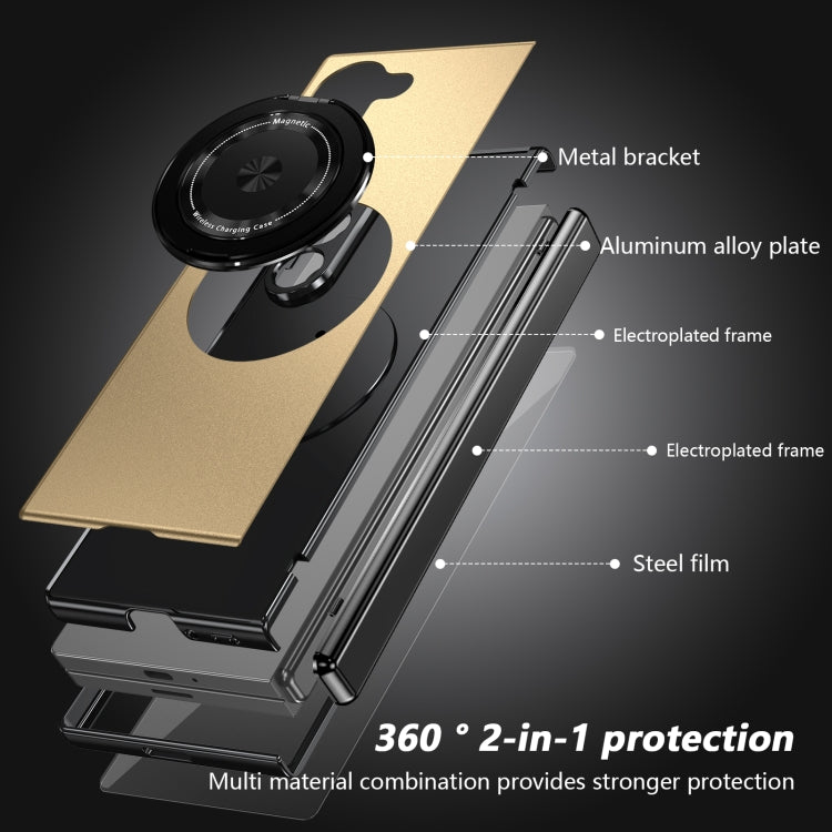 For Samsung Galaxy Z Fold6 Gold Medal Rotating Folding Series Ring Holder Phone Case