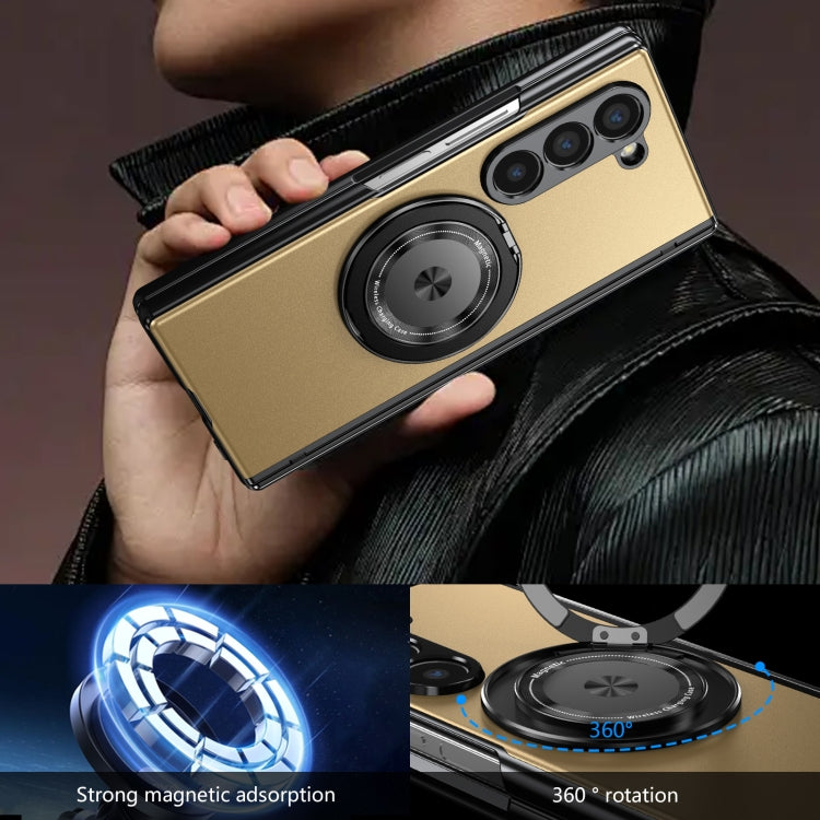 For Samsung Galaxy Z Fold6 Gold Medal Rotating Folding Series Ring Holder Phone Case