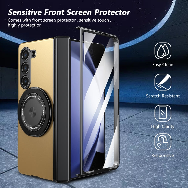 For Samsung Galaxy Z Fold5 Gold Medal Rotating Folding Series Ring Holder Phone Case