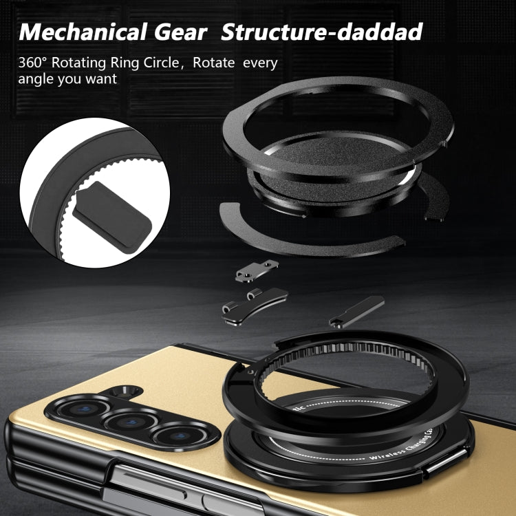 For Samsung Galaxy Z Fold5 Gold Medal Rotating Folding Series Ring Holder Phone Case