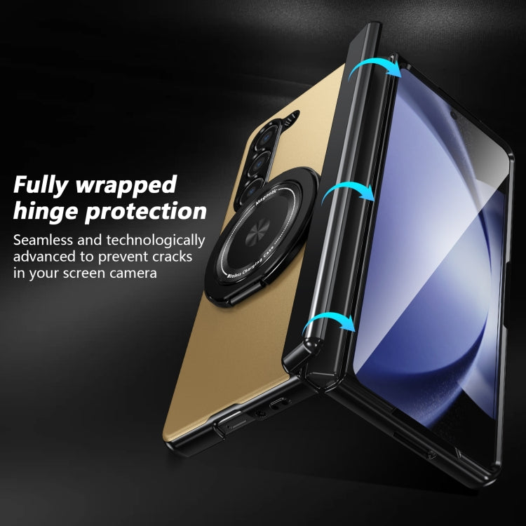 For Samsung Galaxy Z Fold5 Gold Medal Rotating Folding Series Ring Holder Phone Case